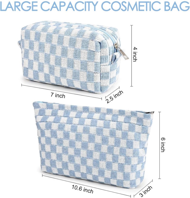 Fammart Travel Makeup Bag, Checkered Cosmetic Bag Make Up Organizer Case for Women, Small Toiletry Bag Skincare Pouch for Toiletries Accessories Brushes, 2PCS - Image 5